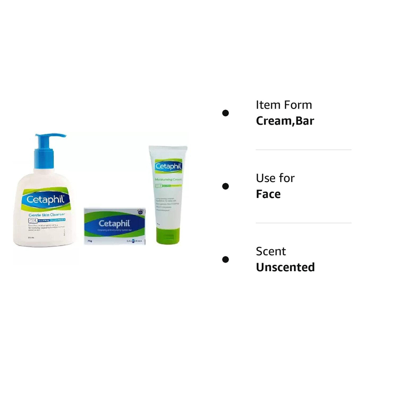 Cetaphil Moisturising Cream, Cleansing and Moisturising Syndet Bar and Gentle Skin Cleanser Set, 3 Pieces