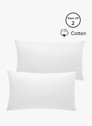 Comfy 2-Piece Sound Sleep Cotton Extra Fiber Stripped Pillow Set, 16 x 24 inch, White