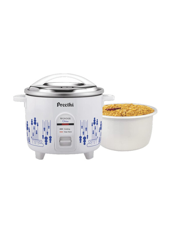 

Preethi 1.8L Glitter Electric Cooker with Double Pan, RC325, White/Blue