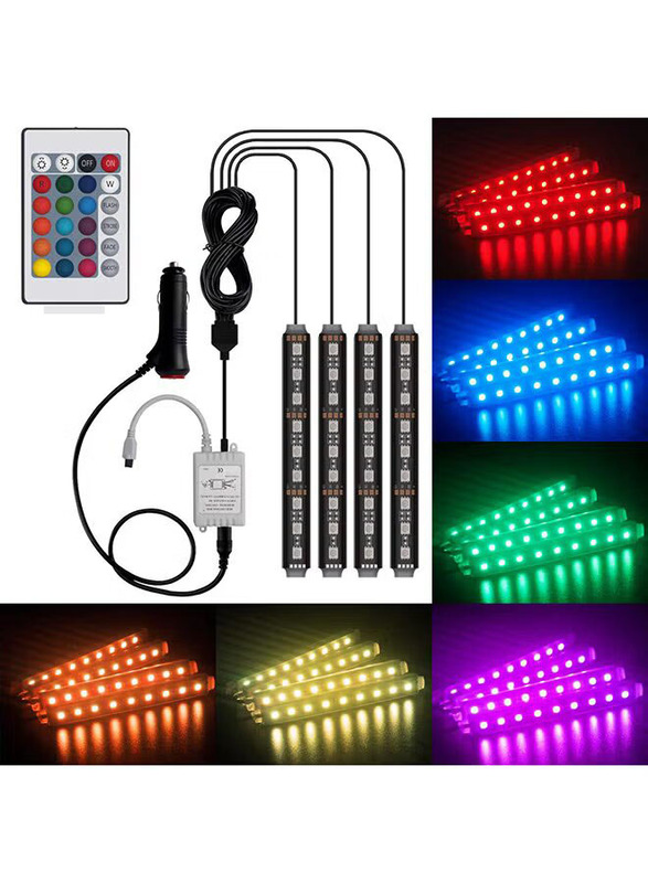 36 LED Bulb Car Light Strip With Remote Control, Multicolour