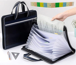Royaldeals-RD Waterproof Canvas Expanding 13 Pockets File Folders with Handle & Colour Labels, A3 Size, Black