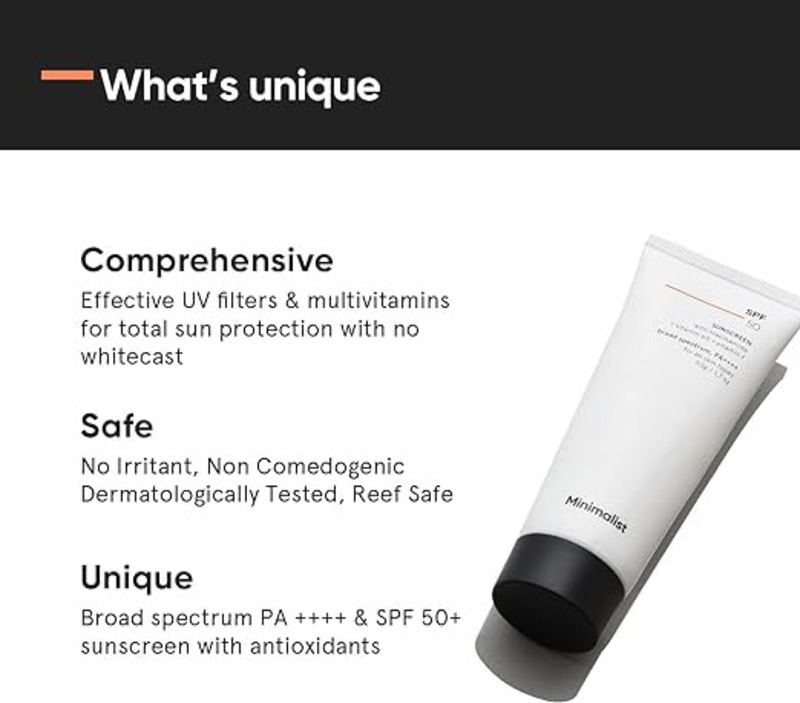 Minimalist Multi Vitamin SPF 50+ PA ++++ Sunscreen for Complete Sun Protection, 50 gm