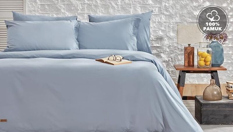 Yatas Queen Size Pure Rnf Washed Duvet Cover Set 100% Cotton (Indigo, Queen)