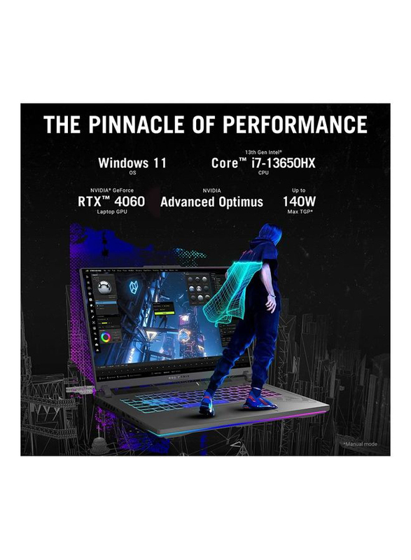 Asus ROG Strix G16 Gaming Laptop, 16" FHD Display, Intel Core i7-13650HX 13th Gen, 512GB SSD, 16GB RAM, 8GB NVIDIA GeForce RTX 4060 GDDR6 Graphics, EN KB, WIN 11, G614JV-AS73, Eclipse Grey, Int Ver