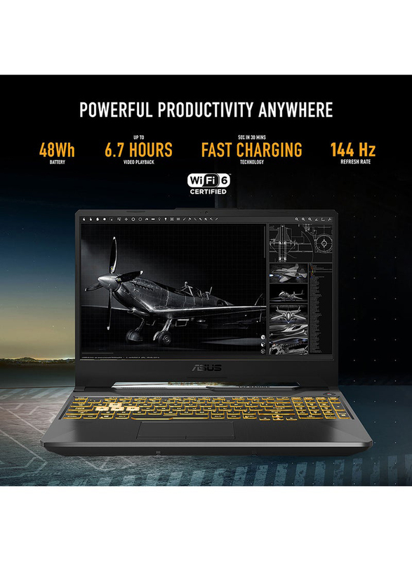 Asus TUF F15 Gaming Laptop, 15.6" FHD Display, Intel Core i5-11400H 11th Gen, 512GB SSD, 8GB RAM, 4GB NVIDIA GeForce RTX 2050 Graphics, EN/AR KB, Win 11 Home, FX506HF-HN014W, Graphite Black, Int Ver