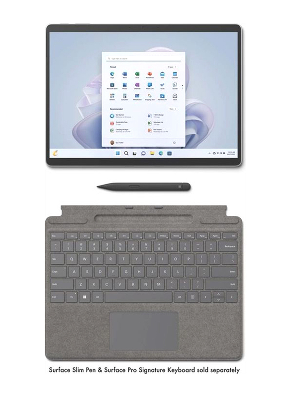 Microsoft Surface Pro 9 Laptop, 13" Display, Intel Core i7-1255U 12th Gen, 1TB SSD, 16GB RAM, Integrated Graphics, EN KB, WIN 11, QKI-00012, Platinum, International Version