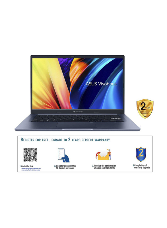 Asus Vivobook 14 Laptop, 14" Display, Intel Core i5-1235U 12th Gen, 512GB SSD, 8GB RAM, Intel UMA Graphics, EN/AR KB, Win 11 Home, X1402ZA-EB110W, Quiet Blue, International Version