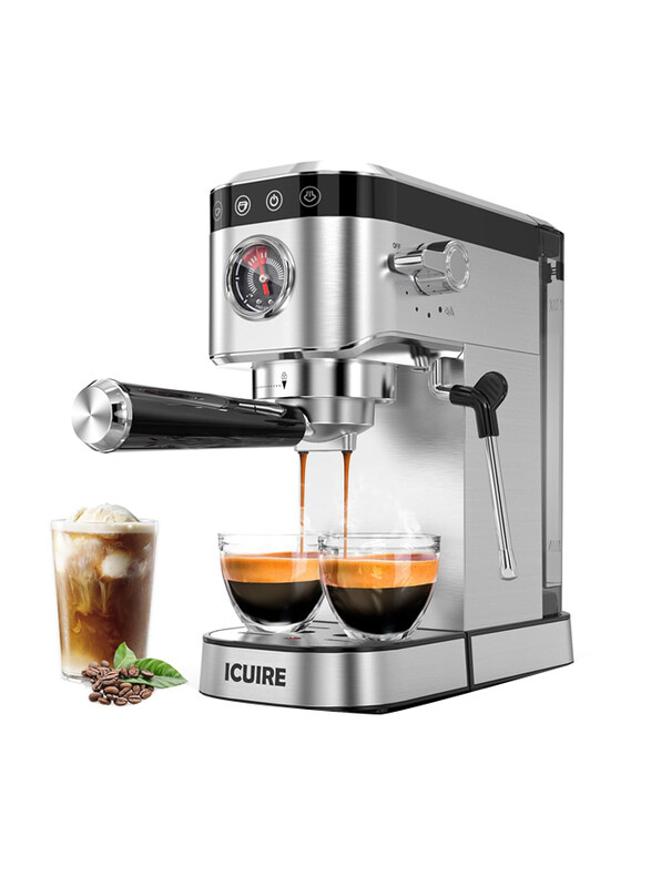 

Icuire 1.1L 20 Bar Compact Steam Espresso Coffee Machine with Milk Frother, Digital Touch Panel and Removable Water Tank, 1350W, Silver