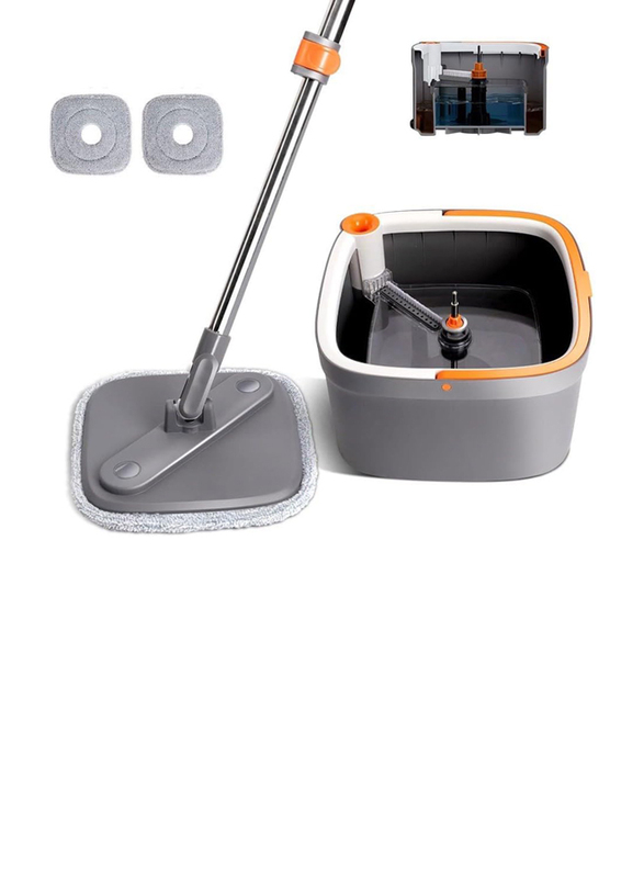 Zolele M16 Square Spin Mop With Separate Clean & Dirty Water Tanks 360-Degree Rotating Mop Head, Black