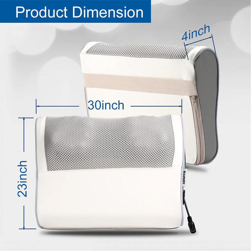 Bomidi MP1 Massage Pillow Multifunctional Back Massager with Hot Compress, 30-40 Adjustable Speed, Electric 8 Massage Heads, EVA Material PU Leather & Automatic Timer, 24W, White, 1 Piece