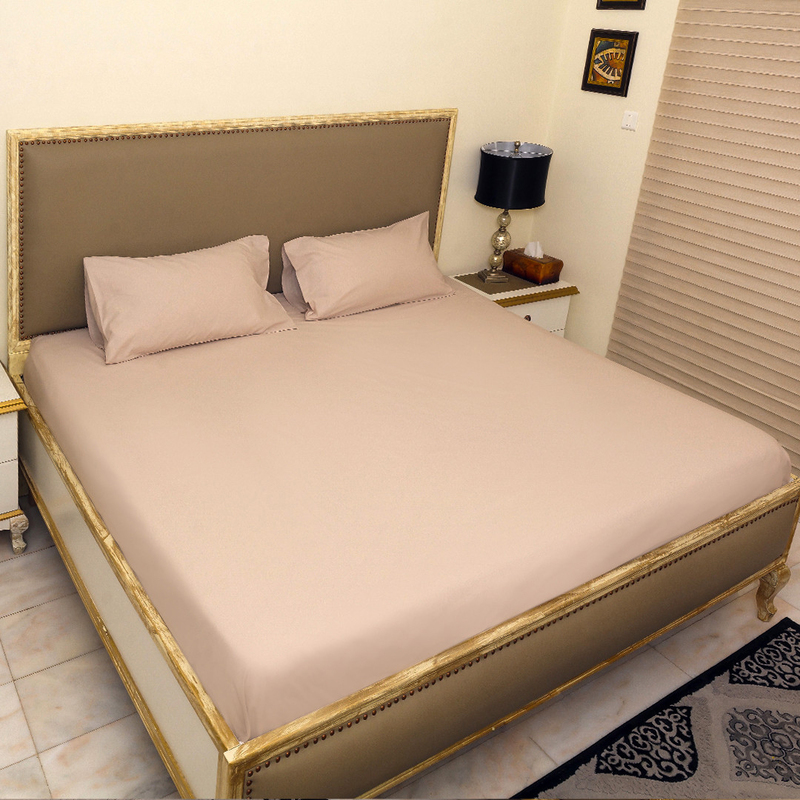 Hometex Design Beige Sable Dyed 100% Cotton Flat Sheet Set, 1 Flat Sheet + 2 Pillow Cases, King, Beige