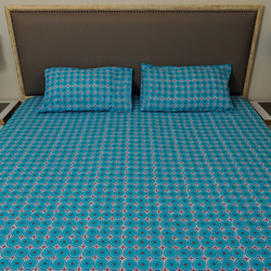 Hometex Design Energie Blue Printed 100% Cotton Flat Sheet Set, 1 Flat Sheet + 2 Pillow Cases, King, Multicolour