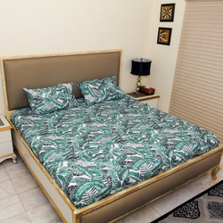 Hometex Design Banana Palm Printed 100% Cotton Flat Sheet Set, 1 Flat Sheet + 2 Pillow Cases, King, Green