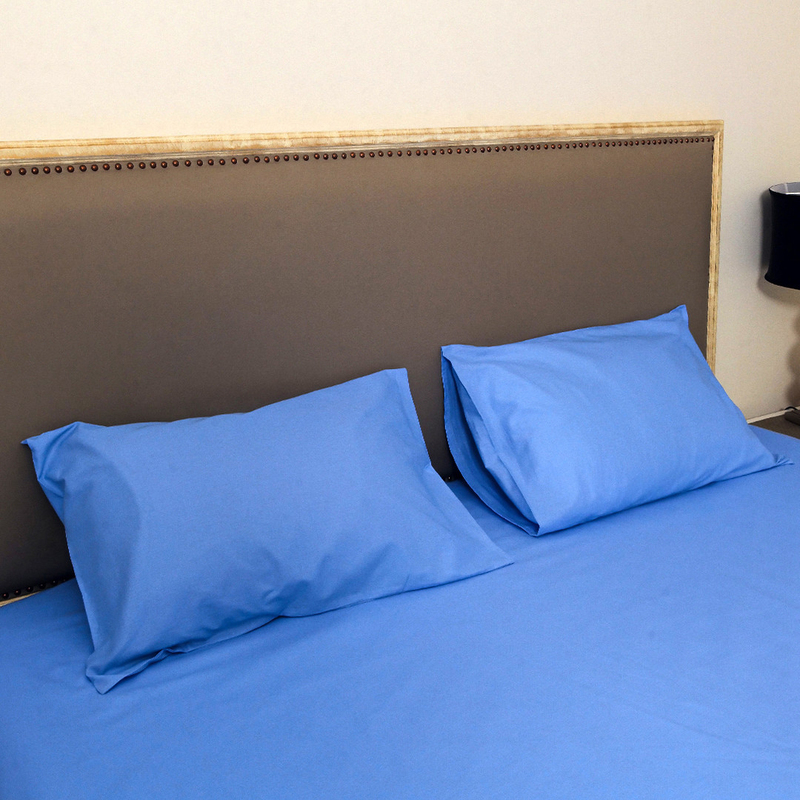 Hometex Design Lavande Dyed 100% Cotton Flat Sheet Set, 1 Flat Sheet + 2 Pillow Cases, King, Royal Blue
