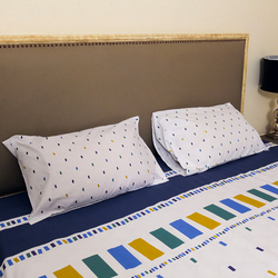 Hometex Design Encre Blue Printed 100% Cotton Flat Sheet Set, 1 Flat Sheet + 2 Pillow Cases, King, Multicolour