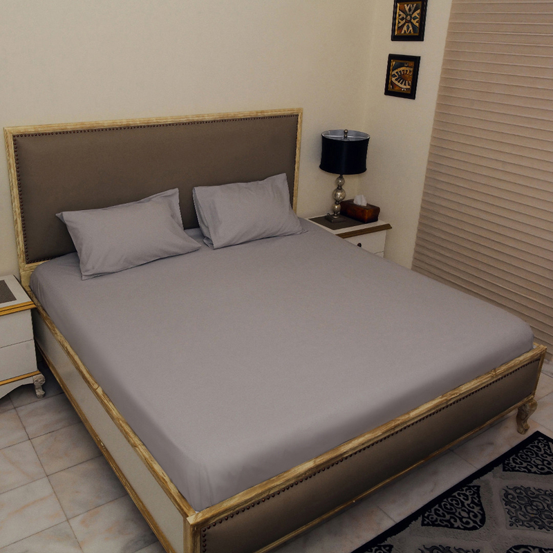 Hometex Design Fermanville Dyed 100% Cotton Flat Sheet Set, 1 Flat Sheet + 2 Pillow Cases, King, Grey