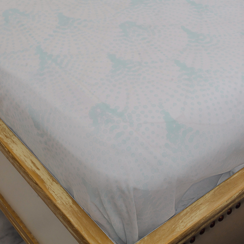 Hometex Design Blue Eventail Printed 100% Cotton Flat Sheet Set, 1 Flat Sheet + 2 Pillow Cases, King, Multicolour