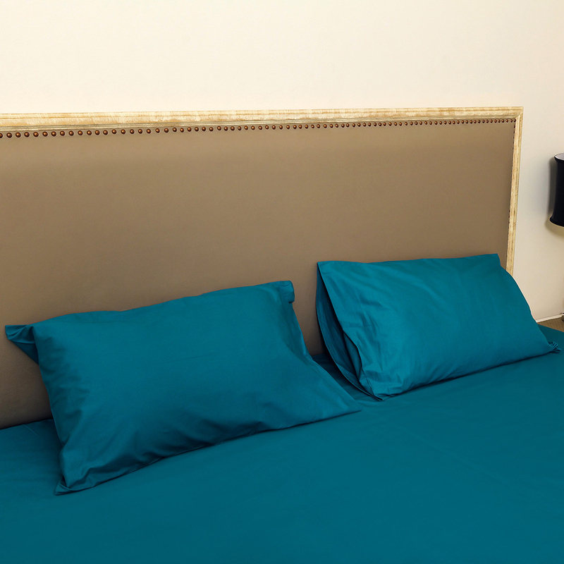 Hometex Design Graphic Multi Dyed 100% Cotton Flat Sheet Set, 1 Flat Sheet + 2 Pillow Cases, King, Turquoise