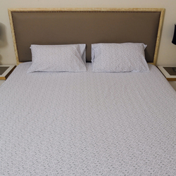 Hometex Design Amarande Printed 100% Cotton Flat Sheet Set, 1 Flat Sheet + 2 Pillow Cases, King, Grey