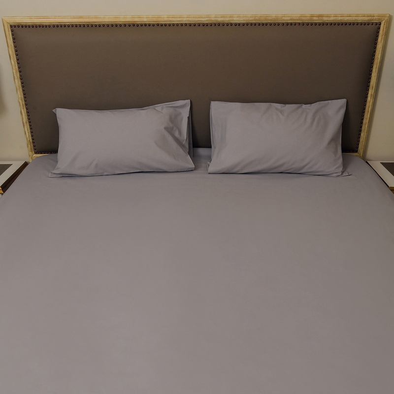 Hometex Design Fermanville Dyed 100% Cotton Flat Sheet Set, 1 Flat Sheet + 2 Pillow Cases, King, Grey