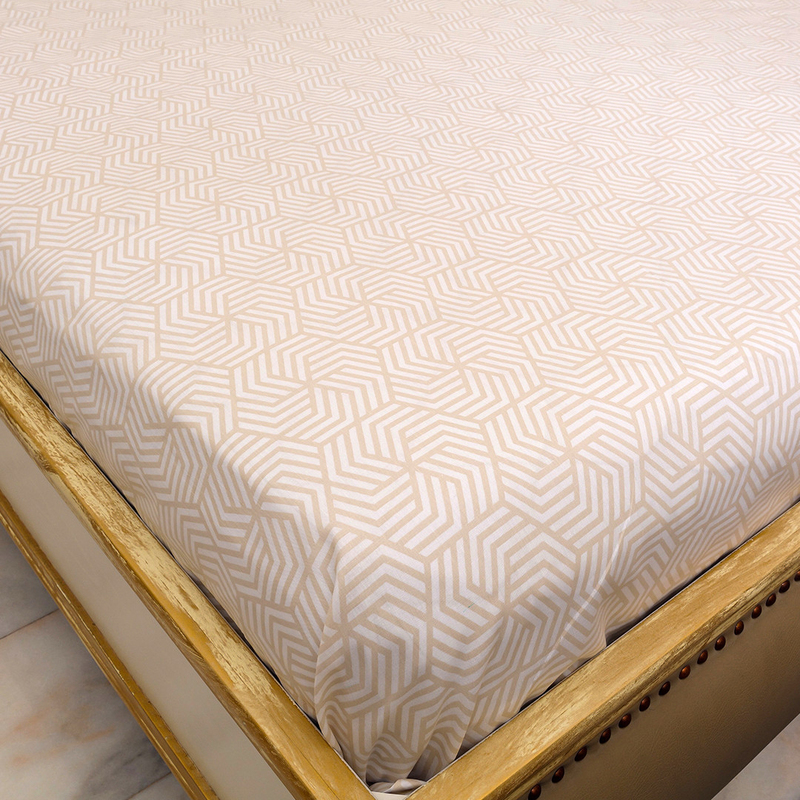 Hometex Design Abee Printed 100% Cotton Flat Sheet Set, 1 Flat Sheet + 2 Pillow Cases, King, Beige