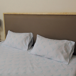 Hometex Design Blue Eventail Printed 100% Cotton Flat Sheet Set, 1 Flat Sheet + 2 Pillow Cases, King, Multicolour