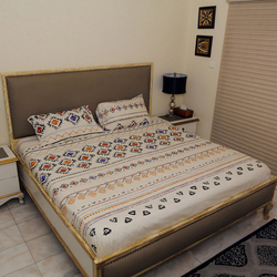 Hometex Design Cleta Printed 100% Cotton Flat Sheet Set, 1 Flat Sheet + 2 Pillow Cases, King, Multicolour