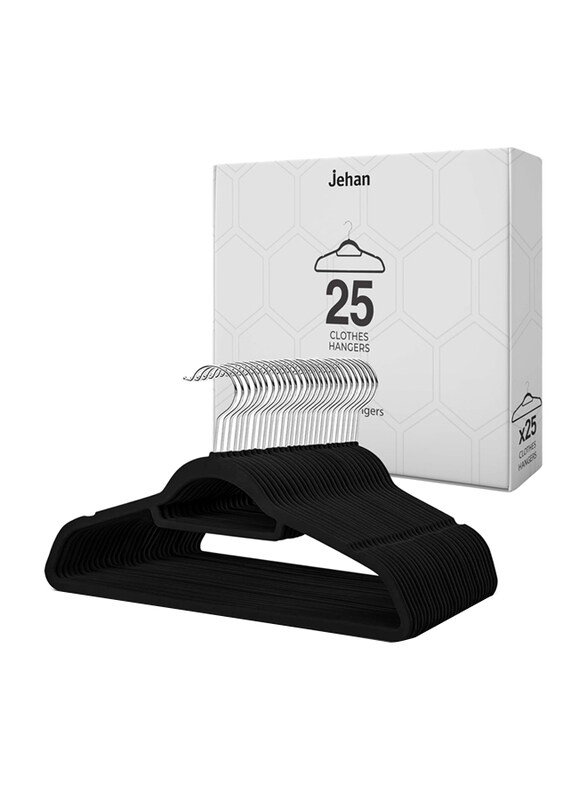 Jehan 25-Piece Velvet Clothes Hanger, 45 x 23 x 2.51cm, Black