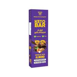 Healthy&Tasty Keto Bar Chocolate Almond 60g Pack of 12, No Added Sugar, Wheat Free, 7g Protein, 238 Calories, 15g Fat, 6g Net Carbs