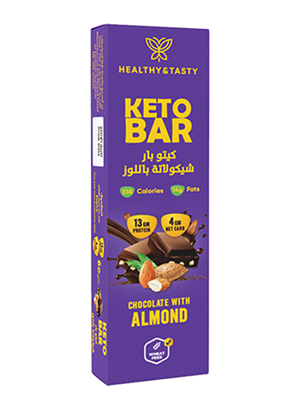 Healthy&Tasty Almond KETO Bar 12 Bars, 100% Natural No Preservatives, 13g Protein 238 KCal 14g Fats 4g Net Carb, 60gm each