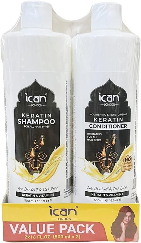 ICAN London Keratin Shampoo + Conditioner, 500 ml value pack