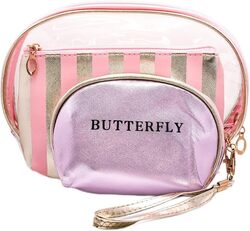 Butterfly 3pcs. Cosmetic Bag for women - Pink