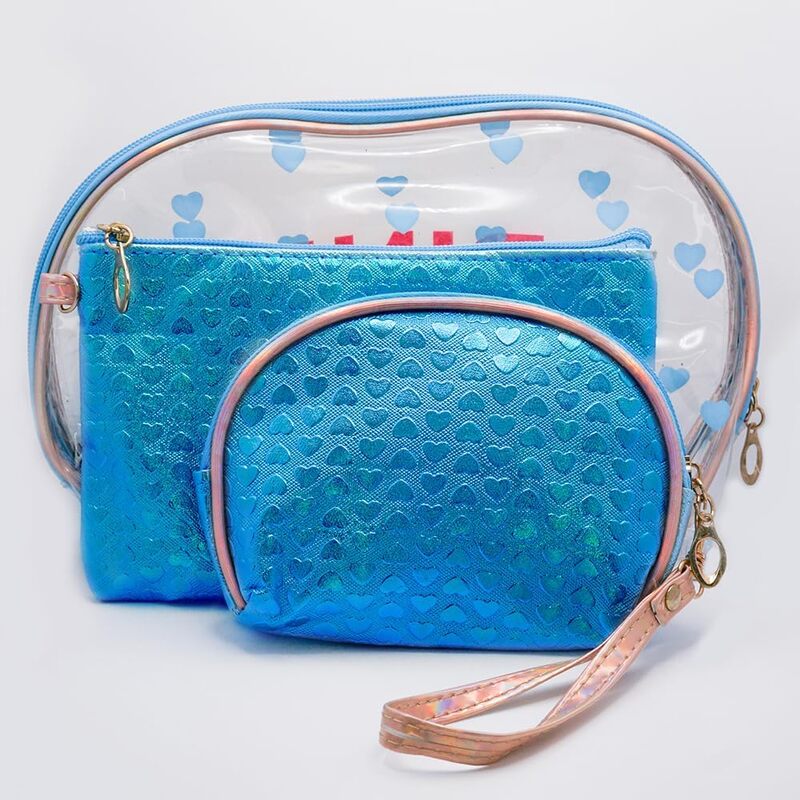 3 in 1 Cosmetic Travel Bag for Women - Blue