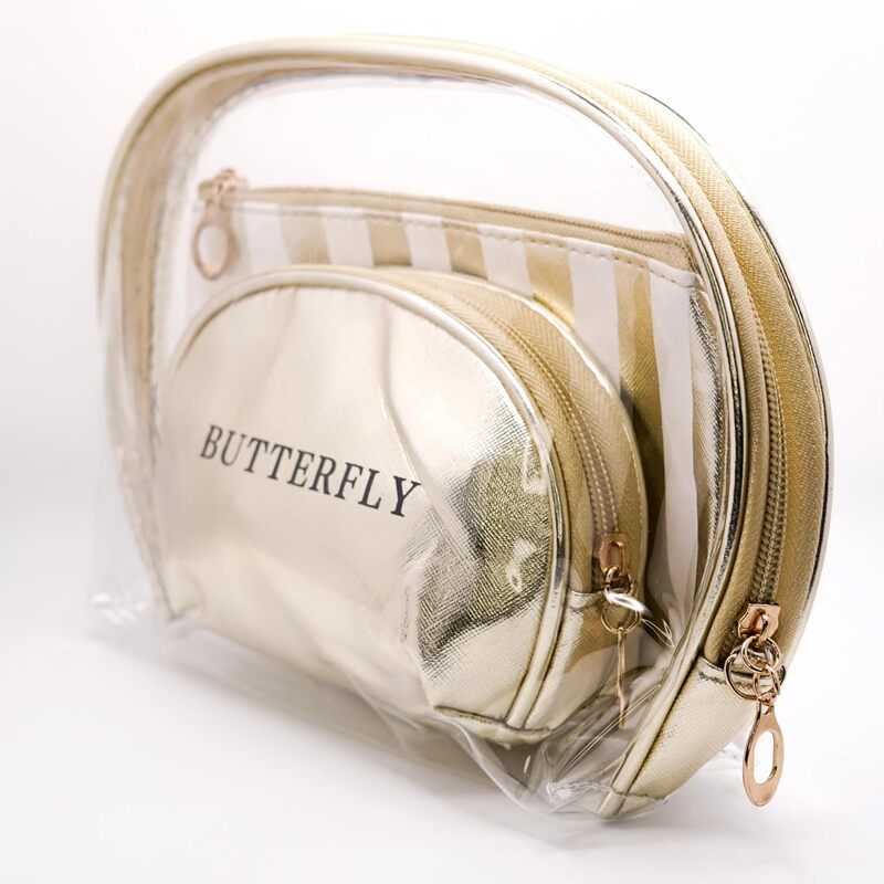 Butterfly 3pcs. Cosmetic Bag for women - Gold