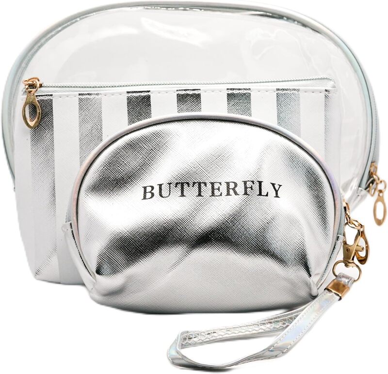 Butterfly 3pcs. Cosmetic Bag for women - Silver