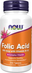 NOW Supplements, Folic Acid 800 mcg + B-12 (Cyanocobalamin) 25 mcg, B Complex Vitamin, 250 Tablets