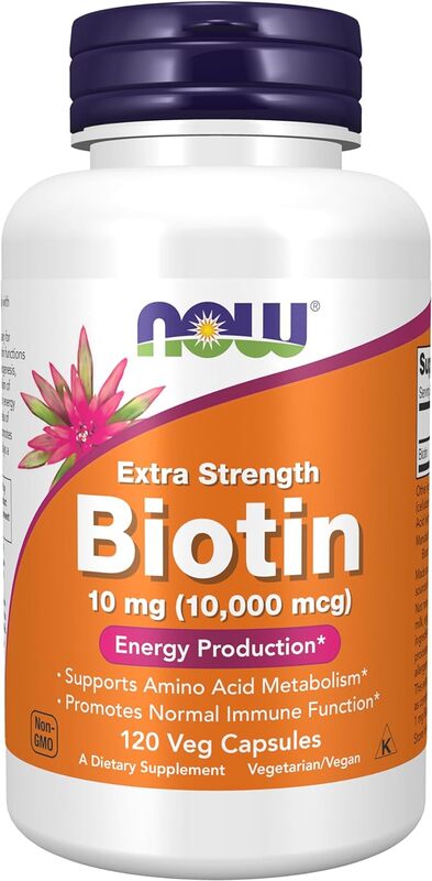 NOW Supplements, Biotin 10 mg (10,000 mcg), Extra Strength, Energy Production*, 120 Veg Capsules