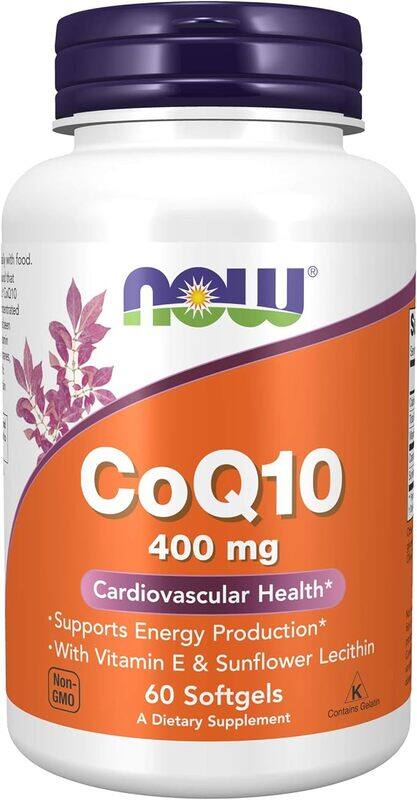 

NOW Supplements, CoQ10 400 mg, Pharmaceutical Grade, All-Trans Form produced by Fermentation, 60 Softgels
