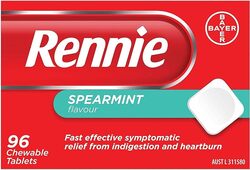 Rennie Indigestion and Heartburn Relief Spearmint 96 Chewable Tablets