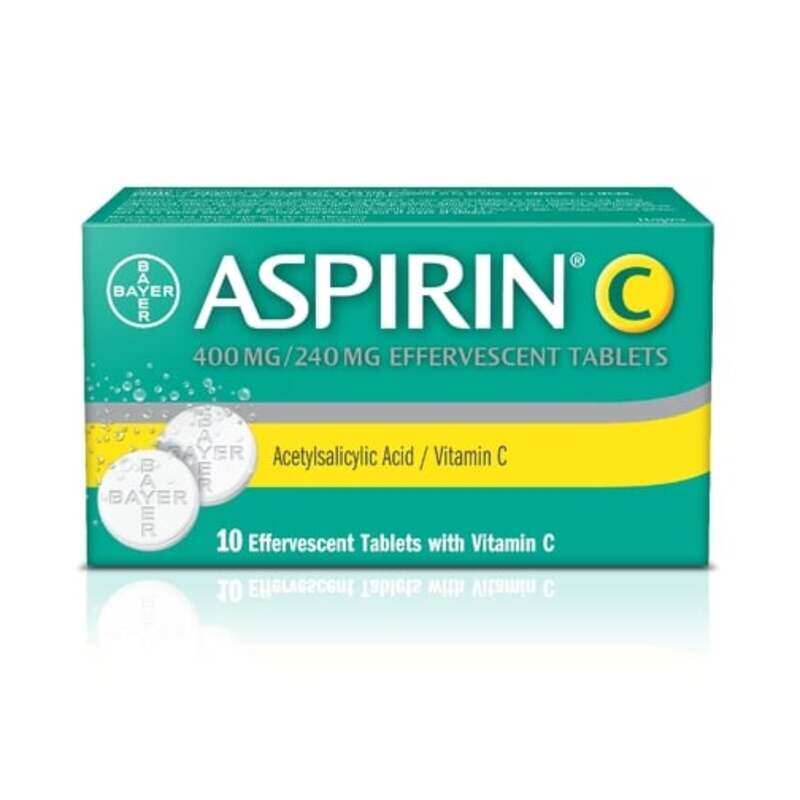 

Aspirin-C Effervescent Tablets with 400 mg Acetylsalicylic Acid and 240 mg Ascorbic Acid for Fever and Pain, Tablets 10's