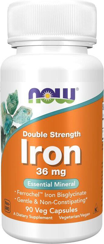 

NOW Supplements, Iron 36 mg, Double Strength, Non-Constipating*, Essential Mineral, 90 Veg Capsules