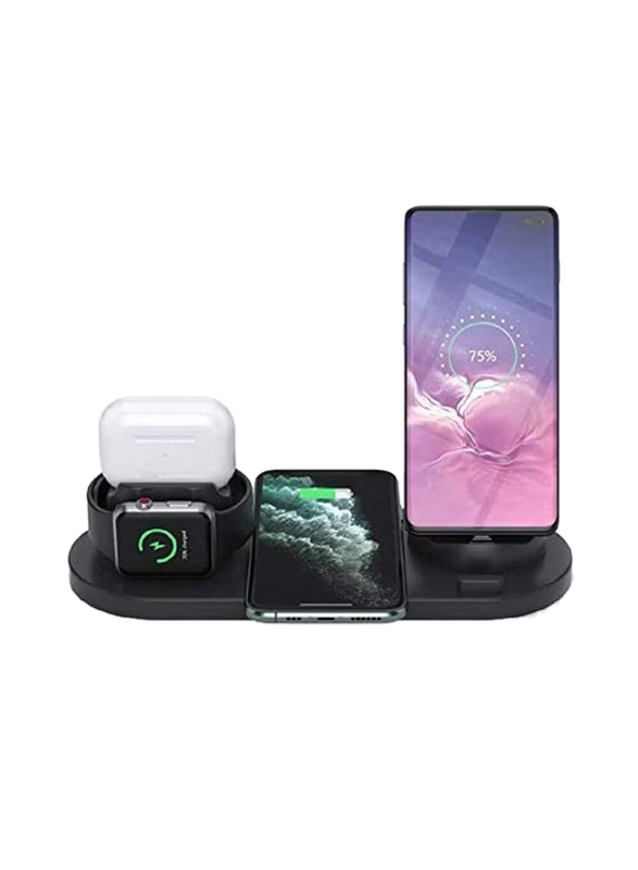 6-in-1 Wireless Fast Charging Station for Apple Watch/AirPods Pro/iPhone 12/11/11pro/11pro Max/X/XS/XR Samsung S20/S10 and Other Qi Phones, Black