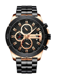Curren Analog Watch for Men with Stainless Steel Band, Water Resistant & Chronograph, J3947B-KM, Black