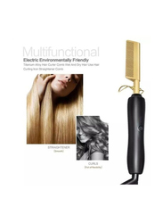 High Heat Press Comb Mini Hair Straightener, Gold/Black