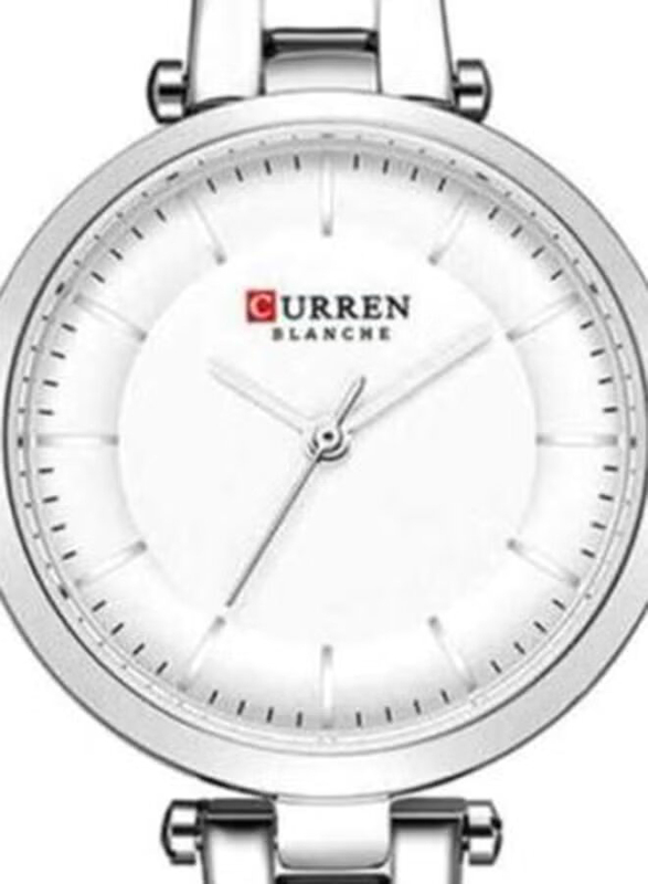 Curren Analog Watch for Women with Stainless Steel Band, Water Resistant, 9054, Silver-White