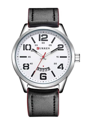 Curren Analog Watch for Men with Leather Band, Black-White