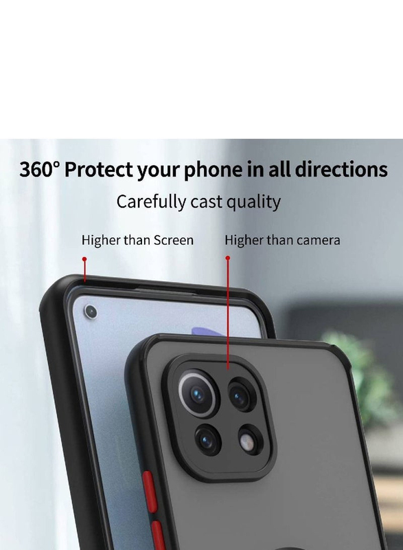 Xiaomi Mi 11 Lite Matte Mobile Phone Case Cover with 360 Degree Rotate Metal Magnetic Ring Kickstand, Black