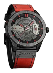 Curren Analog Watch for Men with Fabric Band, Water Resistant, Black-Red
