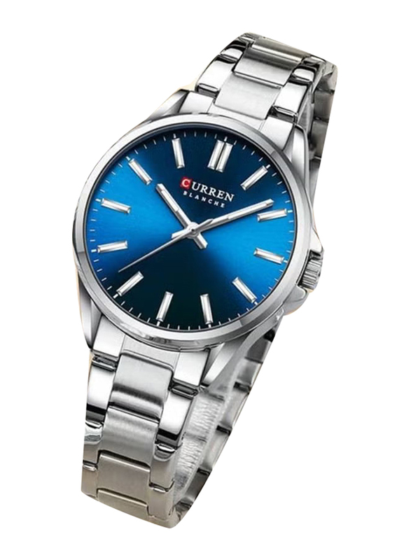 Curren Analog Watch for Women with Stainless Steel Band, Water Resistant, Silver-Blue