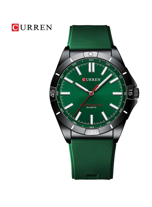 Curren 2023 Analog Watch for Men with Silicone Band, Water Resistant, Green